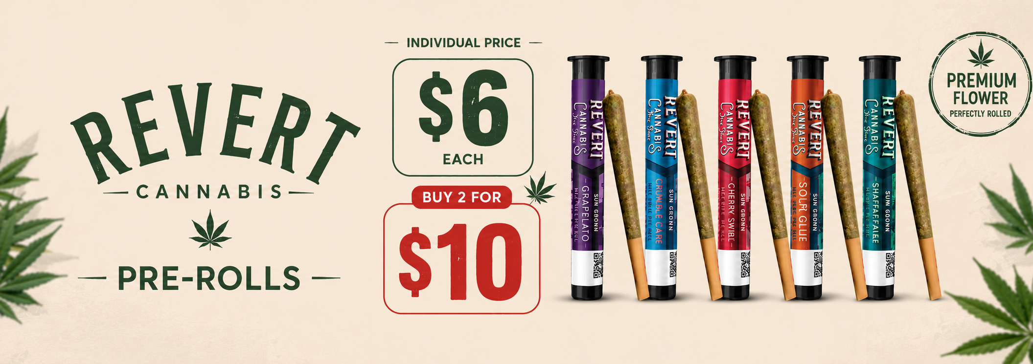 Cannabis Promo, Cannabis Sales, Cannabis Discounts, Cannabis on Sale, Revert Pre-Rolls 2 for $10