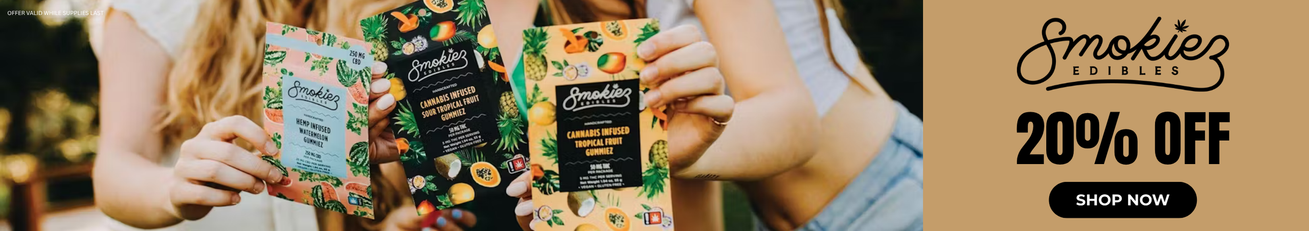 Cannabis Promo, Cannabis Sales, Cannabis Discounts, Cannabis on Sale, 20% Off Smokiez