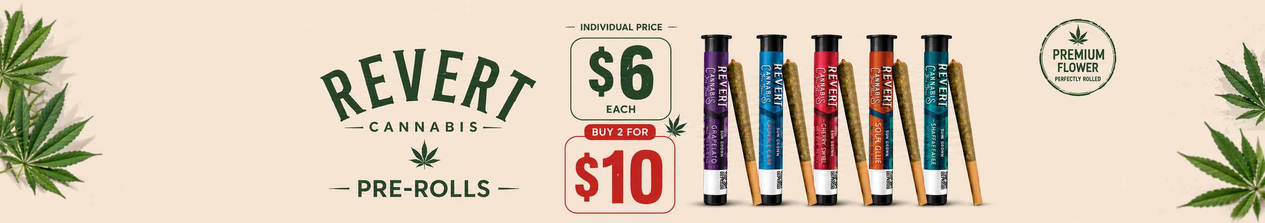 Cannabis Promo, Cannabis Sales, Cannabis Discounts, Cannabis on Sale, Revert Pre-Rolls 2 for $10