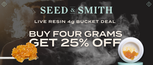 Cannabis Promo, Cannabis Sales, Cannabis Discounts, Cannabis on Sale, Seed & Smith Live Sugar Any 4 get 25% off