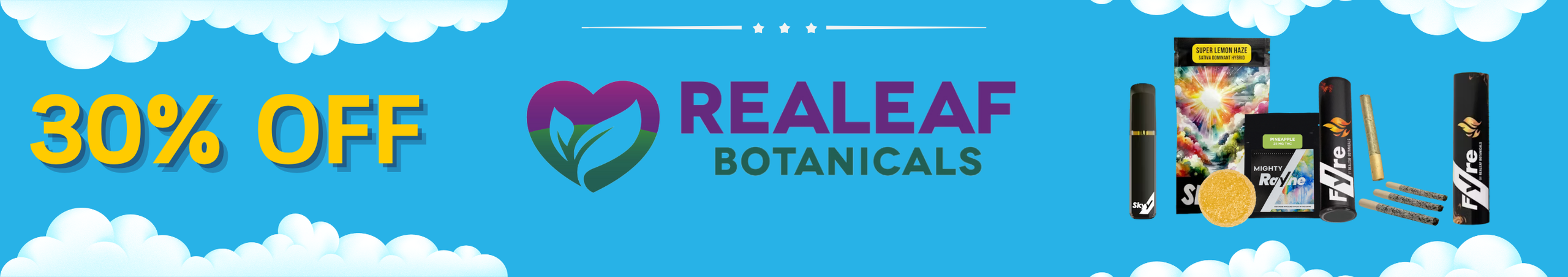 Cannabis Promo, Cannabis Sales, Cannabis Discounts, Cannabis on Sale, 30% Off Realeaf Botanicals