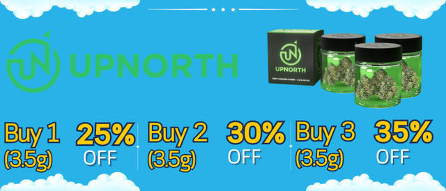 Cannabis Promo, Cannabis Sales, Cannabis Discounts, Cannabis on Sale, UpNorth 3.5g 25% Off 1, 30% Off 2, 35% Off 3+