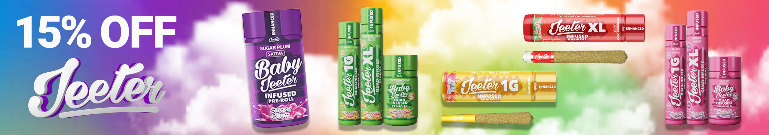 Cannabis Promo, Cannabis Sales, Cannabis Discounts, Cannabis on Sale, Jeeter Weekly 15%