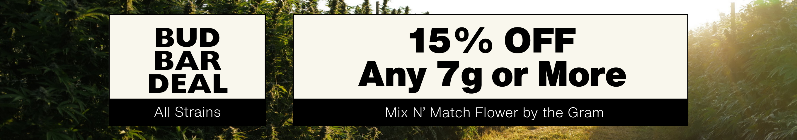 Cannabis Promo, Cannabis Sales, Cannabis Discounts, Cannabis on Sale, Mix & Match 7g Bud Bar for 15% Off