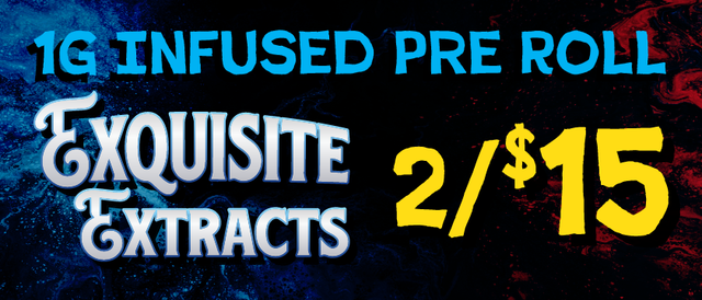 Cannabis Promo, Cannabis Sales, Cannabis Discounts, Cannabis on Sale, Exquisite Extracts 1g Infused Pre Roll — 2/$15