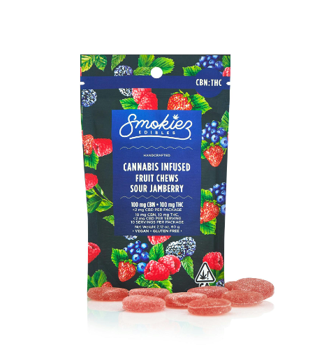 Sour Jamberry Chews (THC:CBN) Smokiez