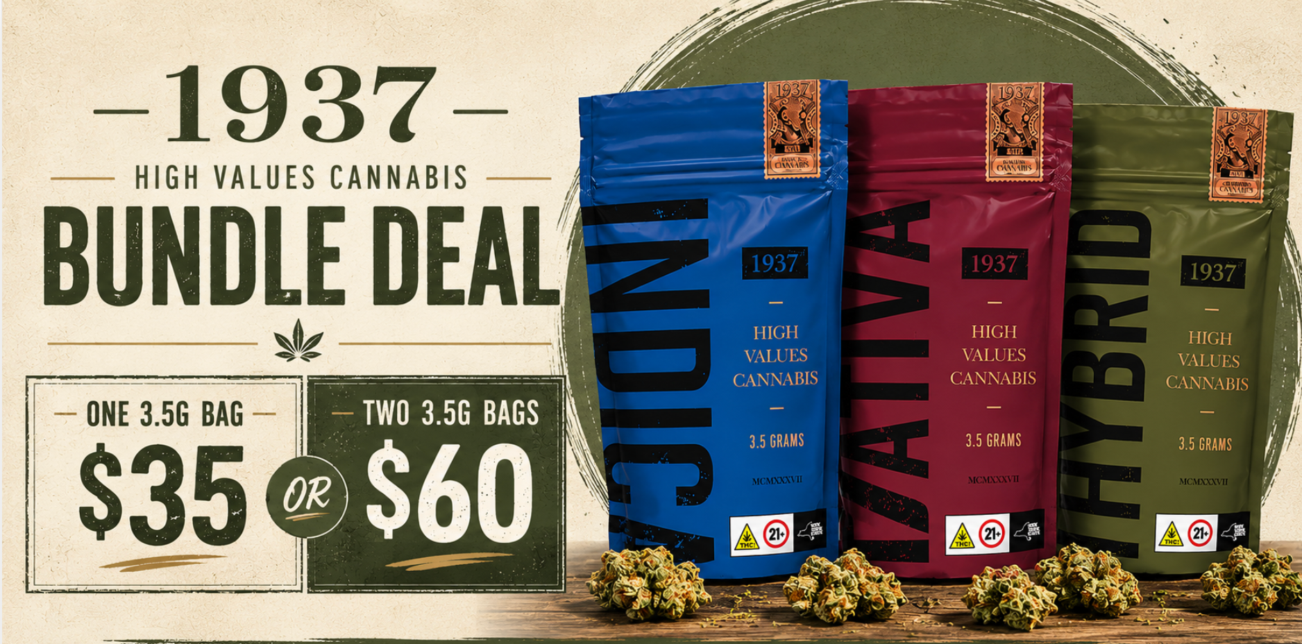 Cannabis Promo, Cannabis Sales, Cannabis Discounts, Cannabis on Sale, 2 1937 Eighths for $60