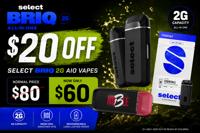 Cannabis Promo, Cannabis Sales, Cannabis Discounts, Cannabis on Sale, Select BRIQ $20 Off