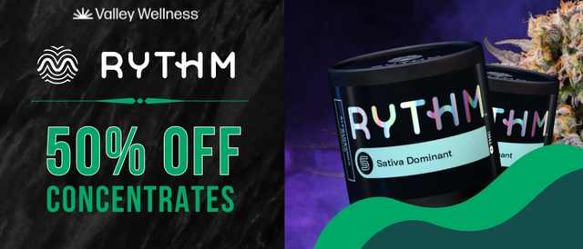 Cannabis Promo, Cannabis Sales, Cannabis Discounts, Cannabis on Sale, 50% off Select Rythm Concentrates!