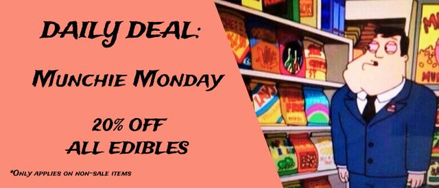 Cannabis Promo, Cannabis Sales, Cannabis Discounts, Cannabis on Sale, Munchie Monday 20% Off Edibles