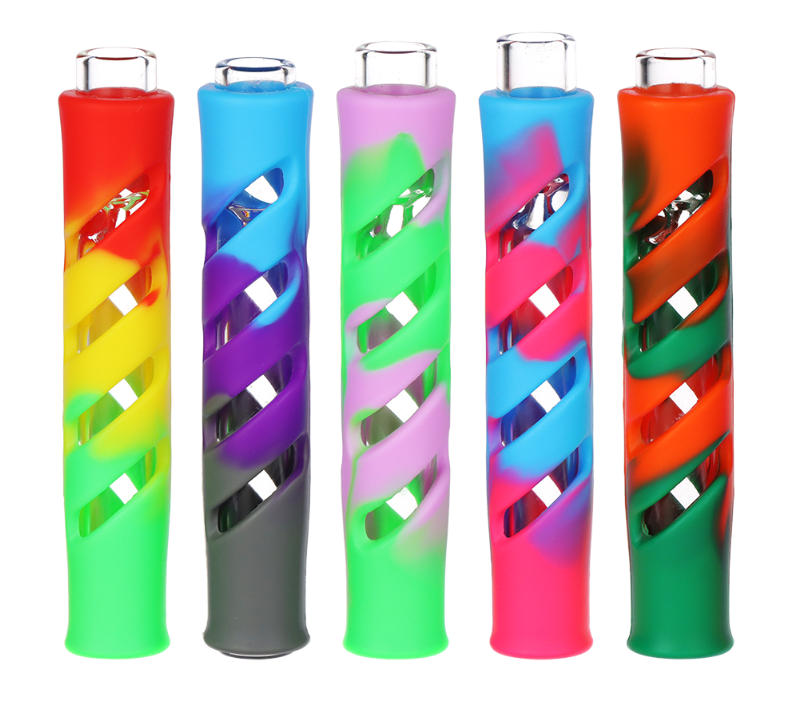 Swirled Silicone Wrapped Glass Chillum Assorted