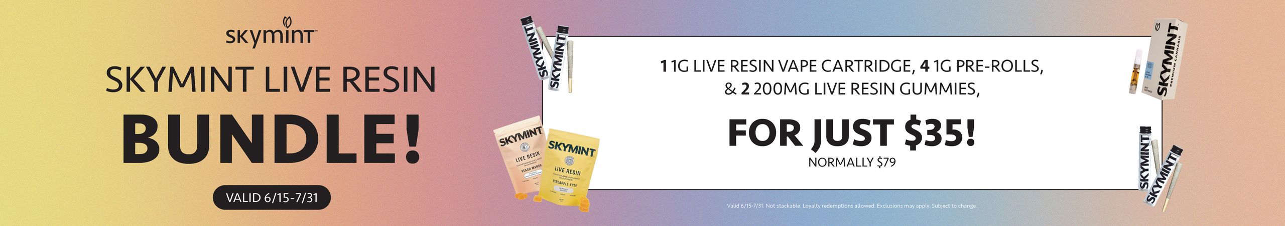 Cannabis Promo, Cannabis Sales, Cannabis Discounts, Cannabis on Sale, Skymint $35 Live Resin Bundle