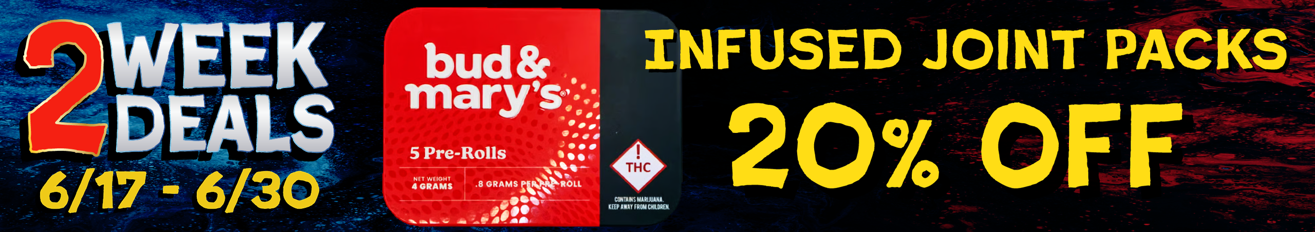 Cannabis Promo, Cannabis Sales, Cannabis Discounts, Cannabis on Sale, Bud & Marys Infused Joint packs — 20% off