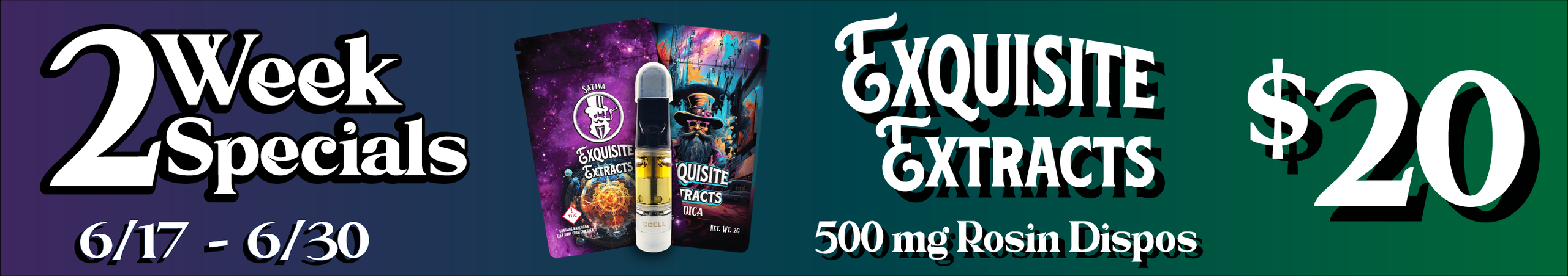 Cannabis Promo, Cannabis Sales, Cannabis Discounts, Cannabis on Sale, Exquisite Extracts 500mg Rosin Dispos — $20