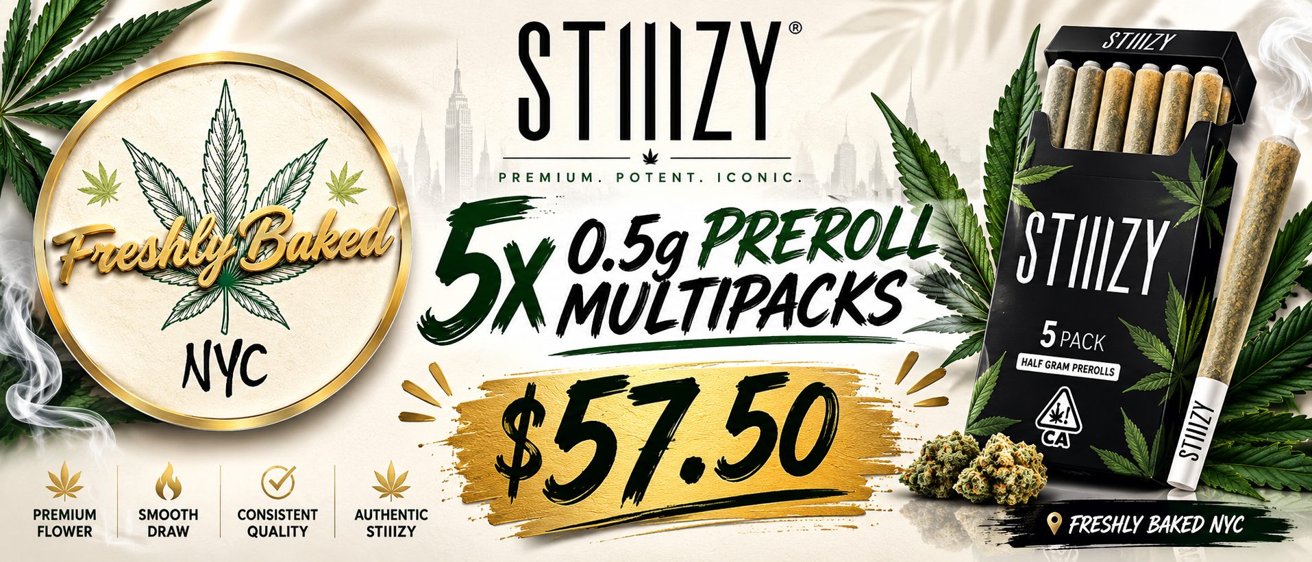 Cannabis Promo, Cannabis Sales, Cannabis Values, Cannabis on Sale, STIIIZY 5x 0.5g Prerolls $57.50