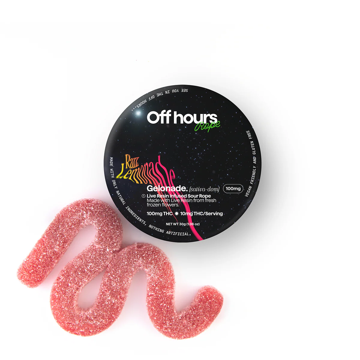 Gelonade Razz Lemonade 100mg Live Resin Gummy Rope Off Hours