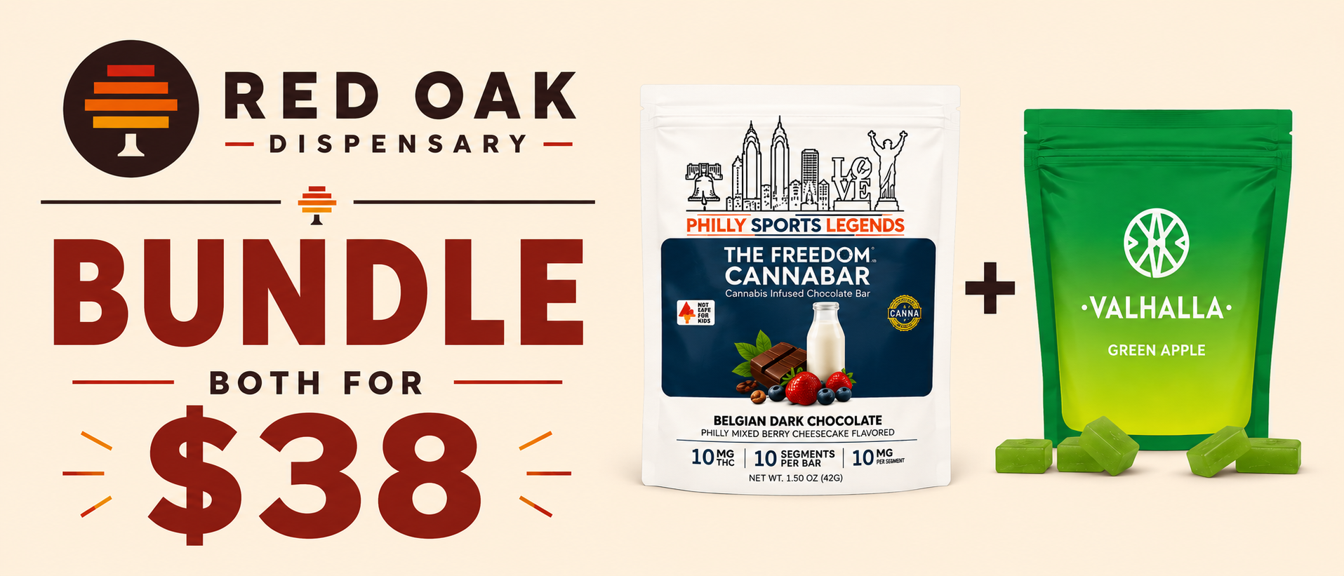 Cannabis Promo, Cannabis Sales, Cannabis Discounts, Cannabis on Sale, Freedom Bar + Green Apple Gummies $38