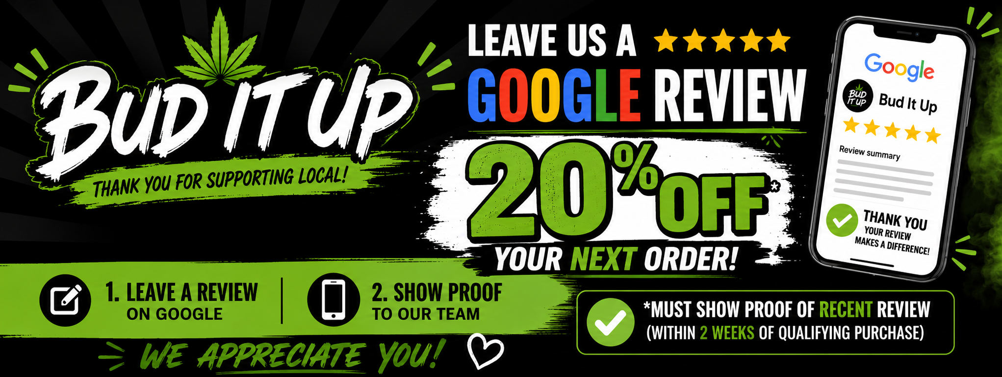 Cannabis Promo, Cannabis Sales, Cannabis Discounts, Cannabis on Sale, Google Review