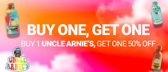 Cannabis Promo, Cannabis Sales, Cannabis Discounts, Cannabis on Sale, Uncle Arnies BOGO 50%