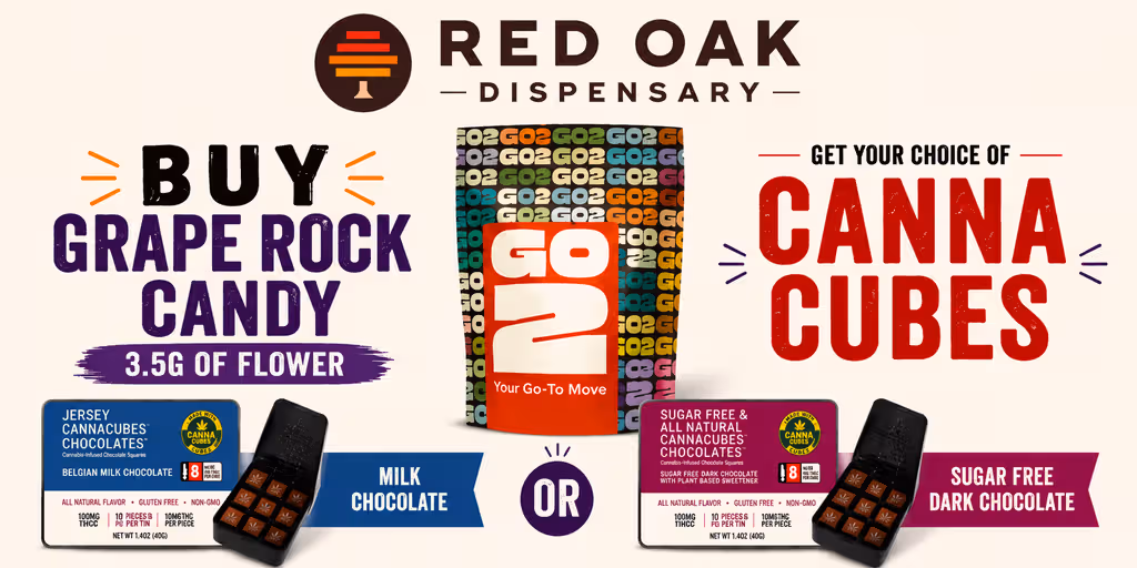 Cannabis Promo, Cannabis Sales, Cannabis Discounts, Cannabis on Sale, Grape Rock Candy + Cannacubes.