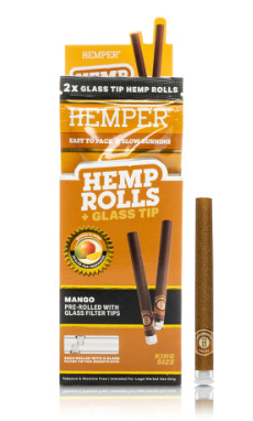 Hemp King Size Rolls With Glass Tips (Mango) (2pk) Hemper