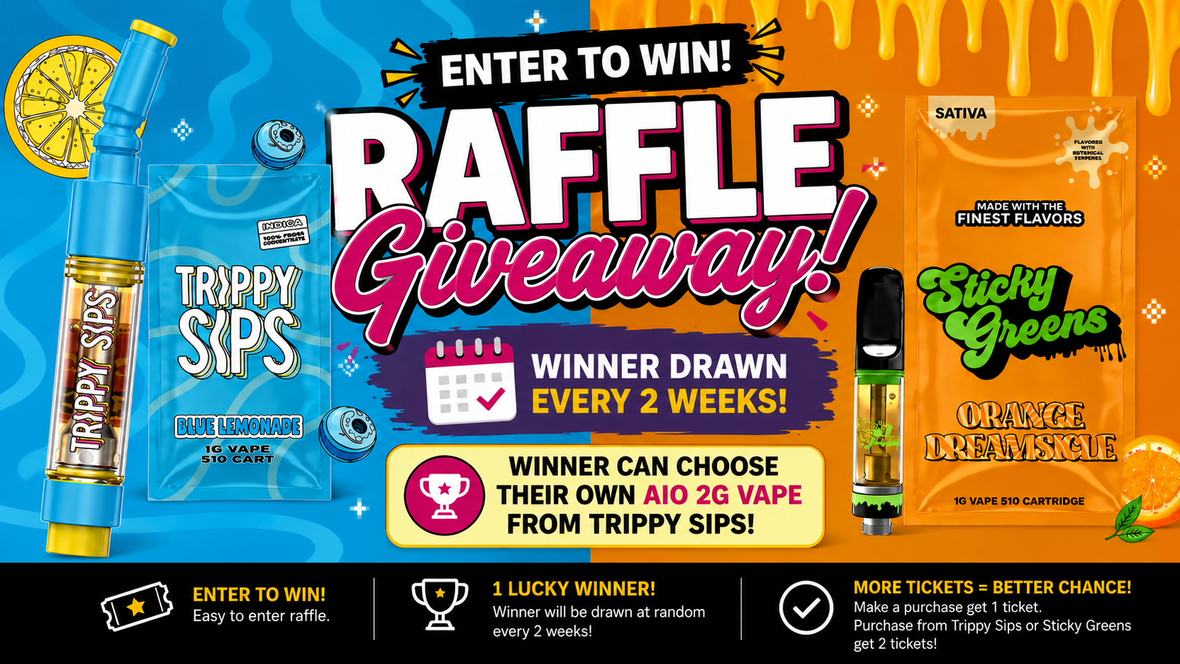 Cannabis Promo, Cannabis Sales, Cannabis Discounts, Cannabis on Sale, Triipy Sips + Sticky Greens Raffle Giveaway