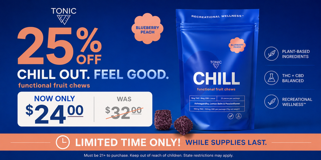 Cannabis Promo, Cannabis Sales, Cannabis Discounts, Cannabis on Sale, 25% Off Tonic