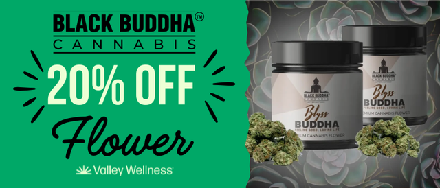 Cannabis Promo, Cannabis Sales, Cannabis Discounts, Cannabis on Sale, 20% off Black Buddha