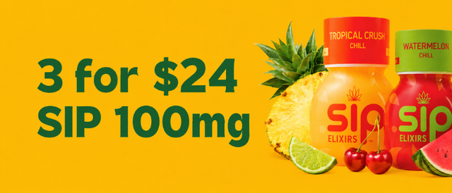 Cannabis Promo, Cannabis Sales, Cannabis Discounts, Cannabis on Sale, 3 for $24 Sip 100mg Beverages