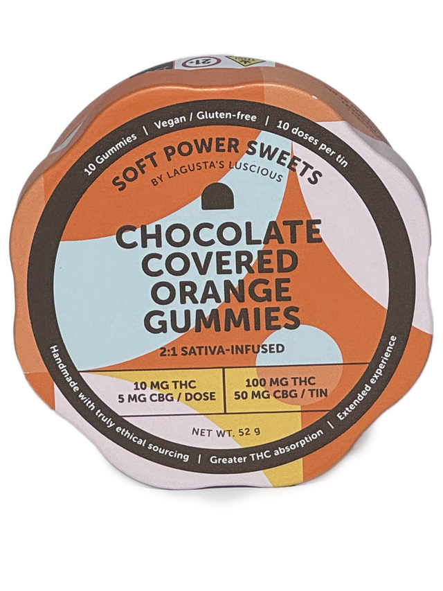 Orange 2:1 THC:CBD 100mg Chocolate Covered Gummies Soft Power Sweets