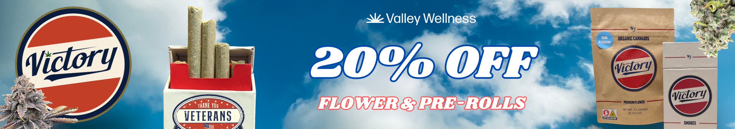 Cannabis Promo, Cannabis Sales, Cannabis Discounts, Cannabis on Sale, 20% Off Victory Flower and Pre-Rolls!