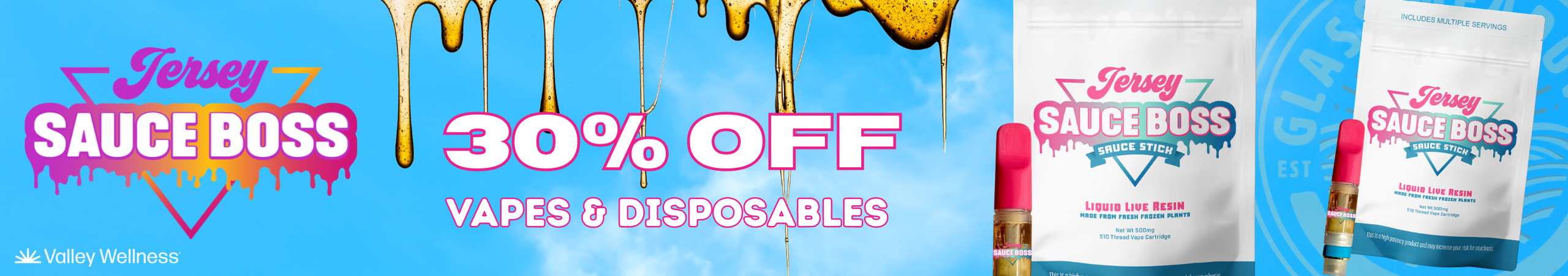 Cannabis Promo, Cannabis Sales, Cannabis Discounts, Cannabis on Sale, 30% Off Jersey Sauce Boss Vapes!