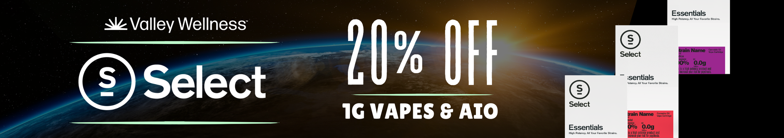 Cannabis Promo, Cannabis Sales, Cannabis Discounts, Cannabis on Sale, 20% Off Select 1g AIO & 510 Vapes!