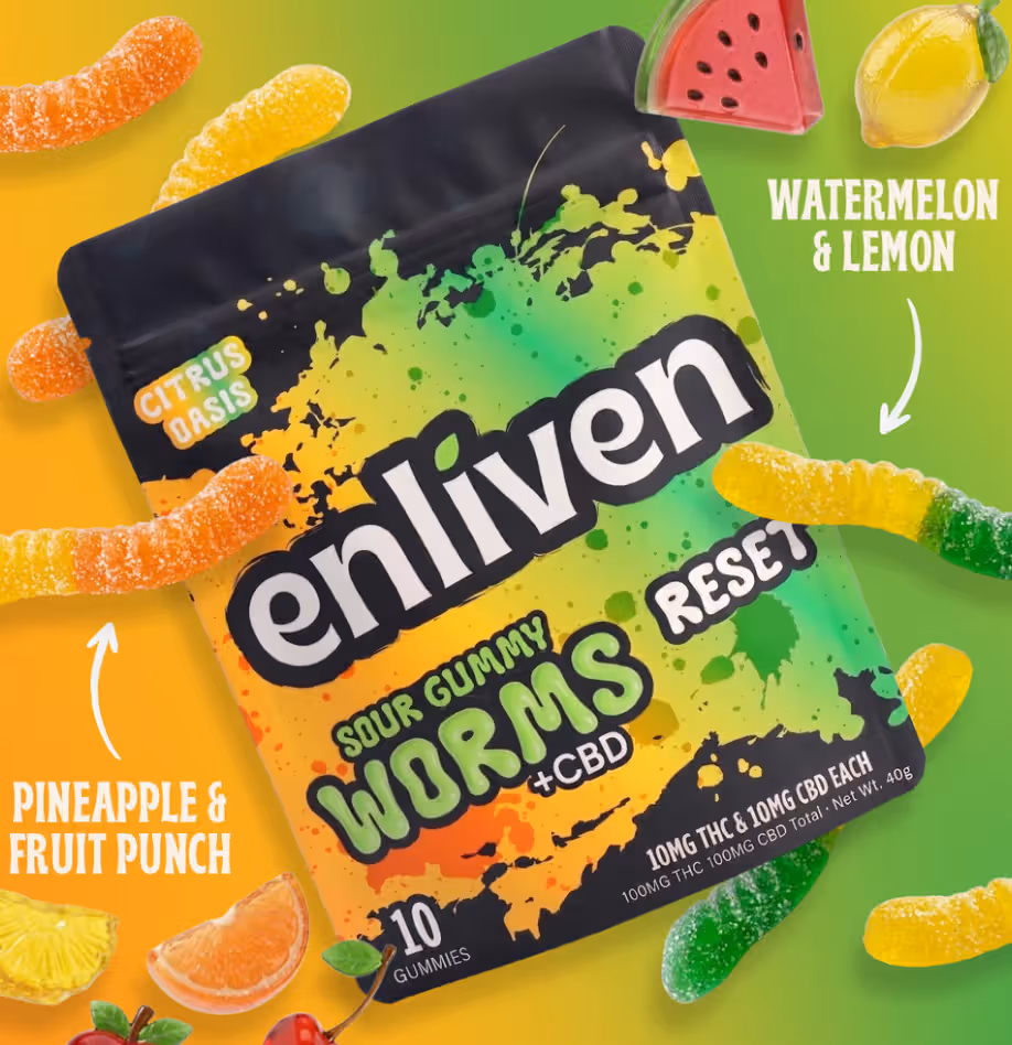 Sour Gummy Worms Reset 1:1 CBD Enliven