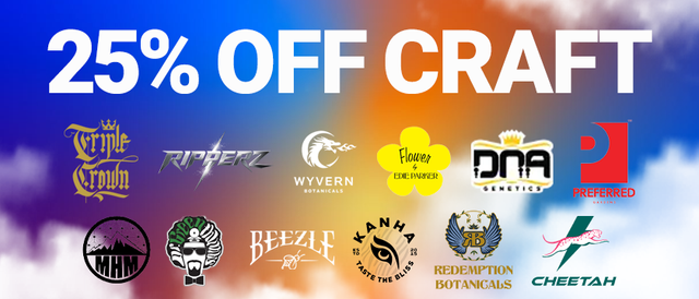 Cannabis Promo, Cannabis Sales, Cannabis Discounts, Cannabis on Sale, Craft Week 25%
