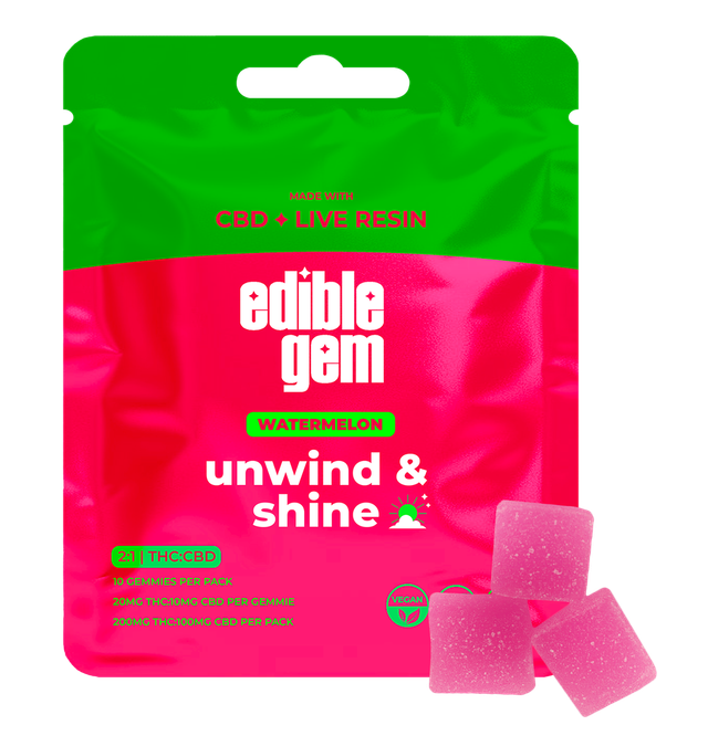Unwind & Shine Watermelon 2:1 THC:CBD Edible Gem