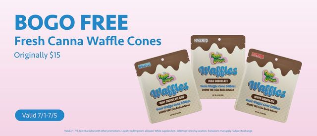 Cannabis Promo, Cannabis Sales, Cannabis Discounts, Cannabis on Sale, Flash Sale: BOGO Fresh Canna Waffle Cones