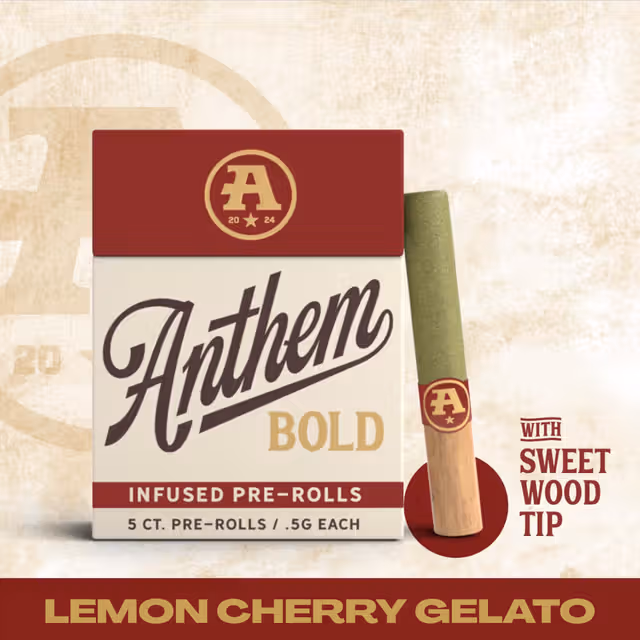 Lemon Cherry Gelato 5 Pack .5g Infused Wood Tip Pre-Rolls Anthem