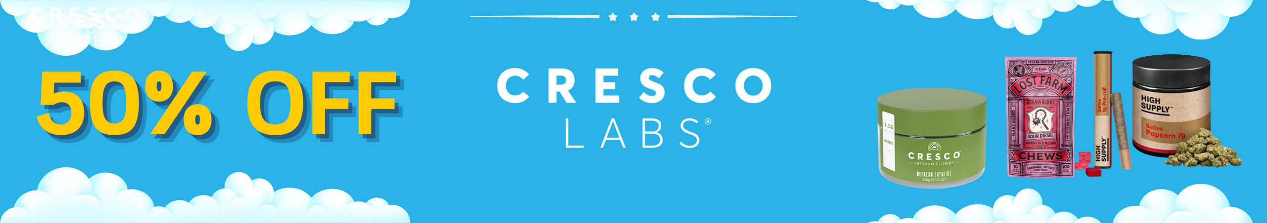 Cannabis Promo, Cannabis Sales, Cannabis Discounts, Cannabis on Sale, 50% Off Cresco