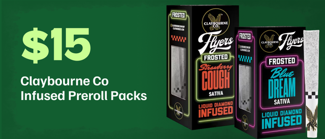 Cannabis Promo, Cannabis Sales, Cannabis Discounts, Cannabis on Sale, $15 Claybourne Co & Baseline Infused Preroll Packs
