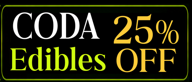 Cannabis Promo, Cannabis Sales, Cannabis Discounts, Cannabis on Sale, Coda Gummies & Bars — 25% off