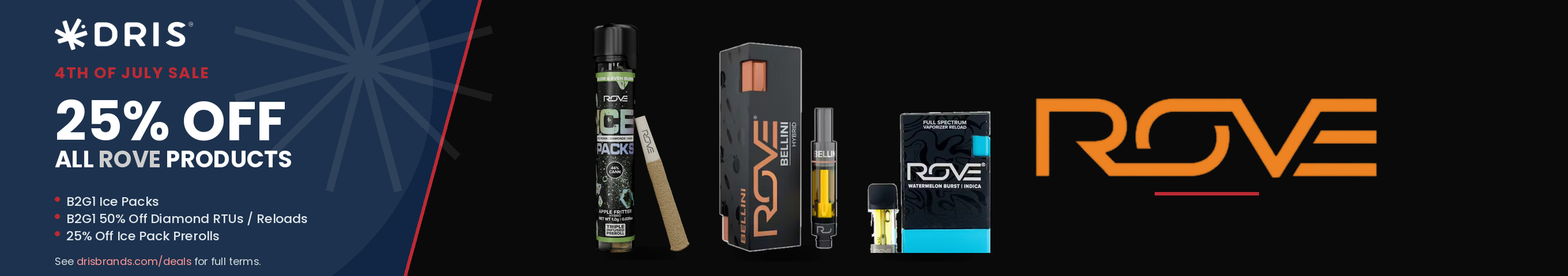 Cannabis Promo, Cannabis Sales, Cannabis Discounts, Cannabis on Sale, ROVE 25% Off