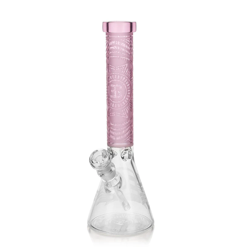 Clock Beaker Bong 14" Glass Water Pipe - Pink Eg Glass