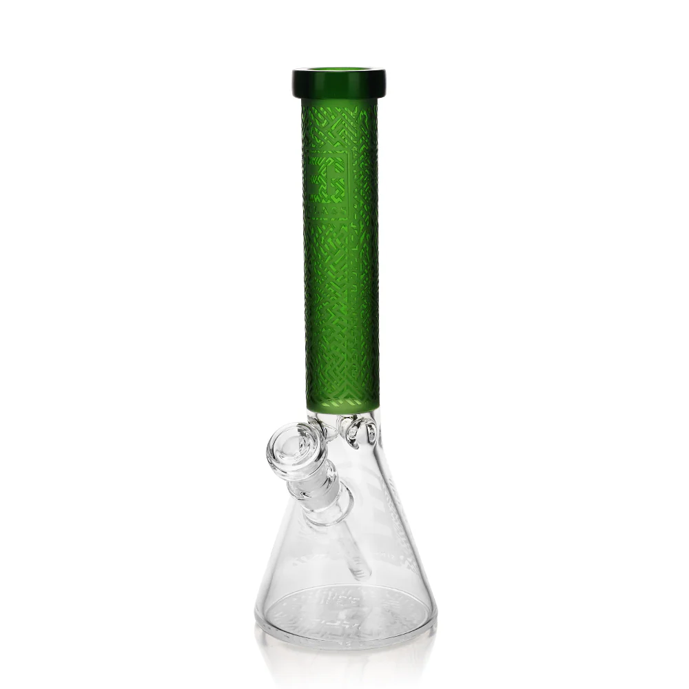Maze Beaker Bong 14" Water Pipe - Green Eg Glass
