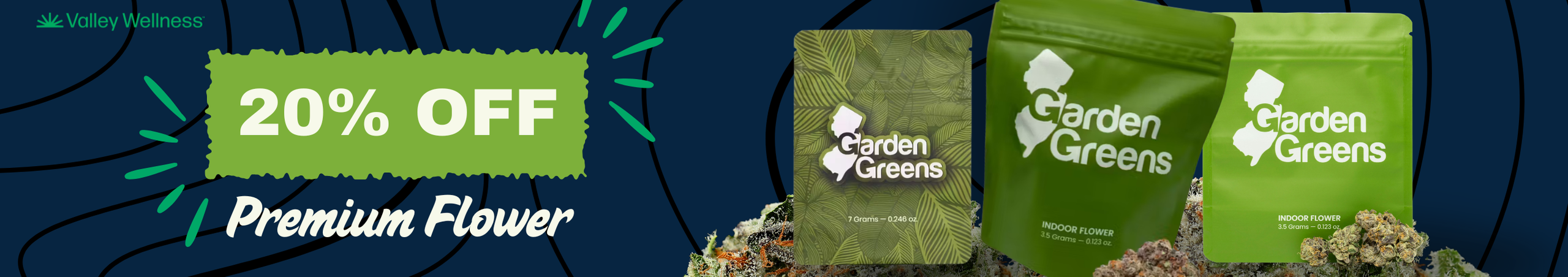 Cannabis Promo, Cannabis Sales, Cannabis Discounts, Cannabis on Sale, 20% off Garden Greens Flower!