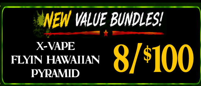 Cannabis Promo, Cannabis Sales, Cannabis Discounts, Cannabis on Sale, XVAPES / FLYIN HAWAIIAN / PYRAMID 1G CARTS  -- 8 for $100