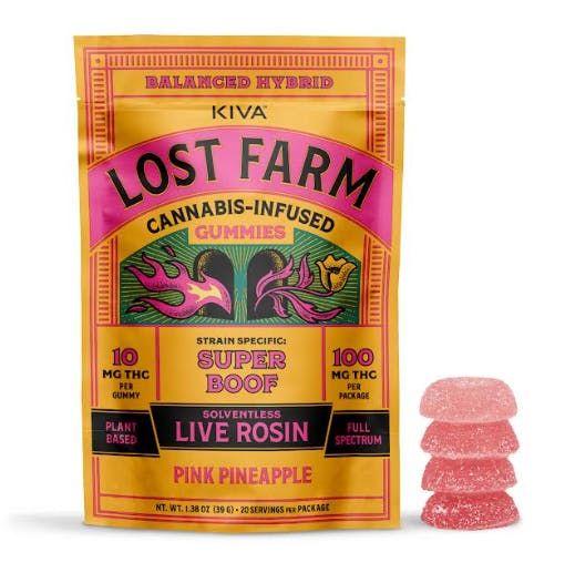 Pink Pineapple x Super Boof Live Rosin Gummies 10pk Lost Farm