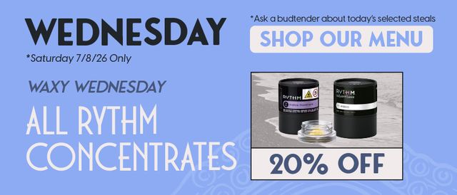 Cannabis Promo, Cannabis Sales, Cannabis Discounts, Cannabis on Sale, 20% off Rythm Concentrates