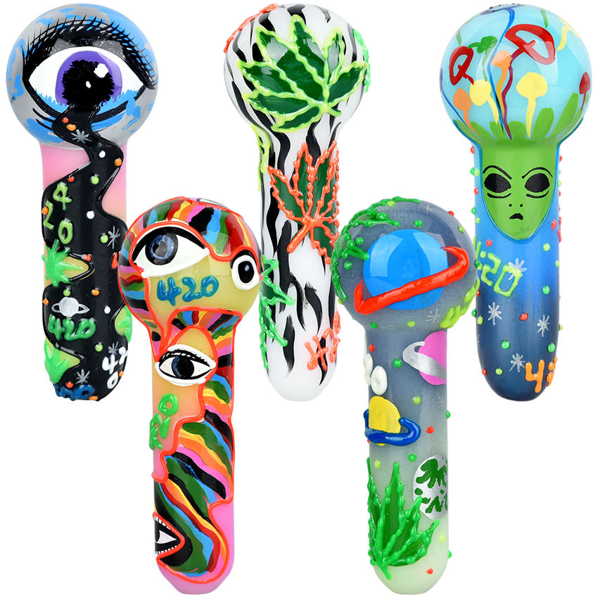 Painted Glow in Dark Glass Spoon Pipe