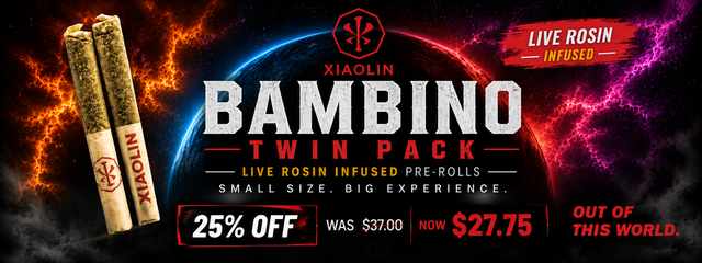 Cannabis Promo, Cannabis Sales, Cannabis Discounts, Cannabis on Sale, 25% Off Xiaolin Rosin Infused Pre-Rolls